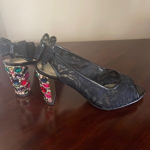 French Designer - Marilyn by Azureé Lace heels with encrusted Jewels